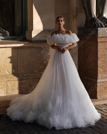 Elegant Luxury Ivory Princess Tulle Flowers Ball Gowns Bridal Wedding Dresses for Women Queen Custom Brides Gowns Dress