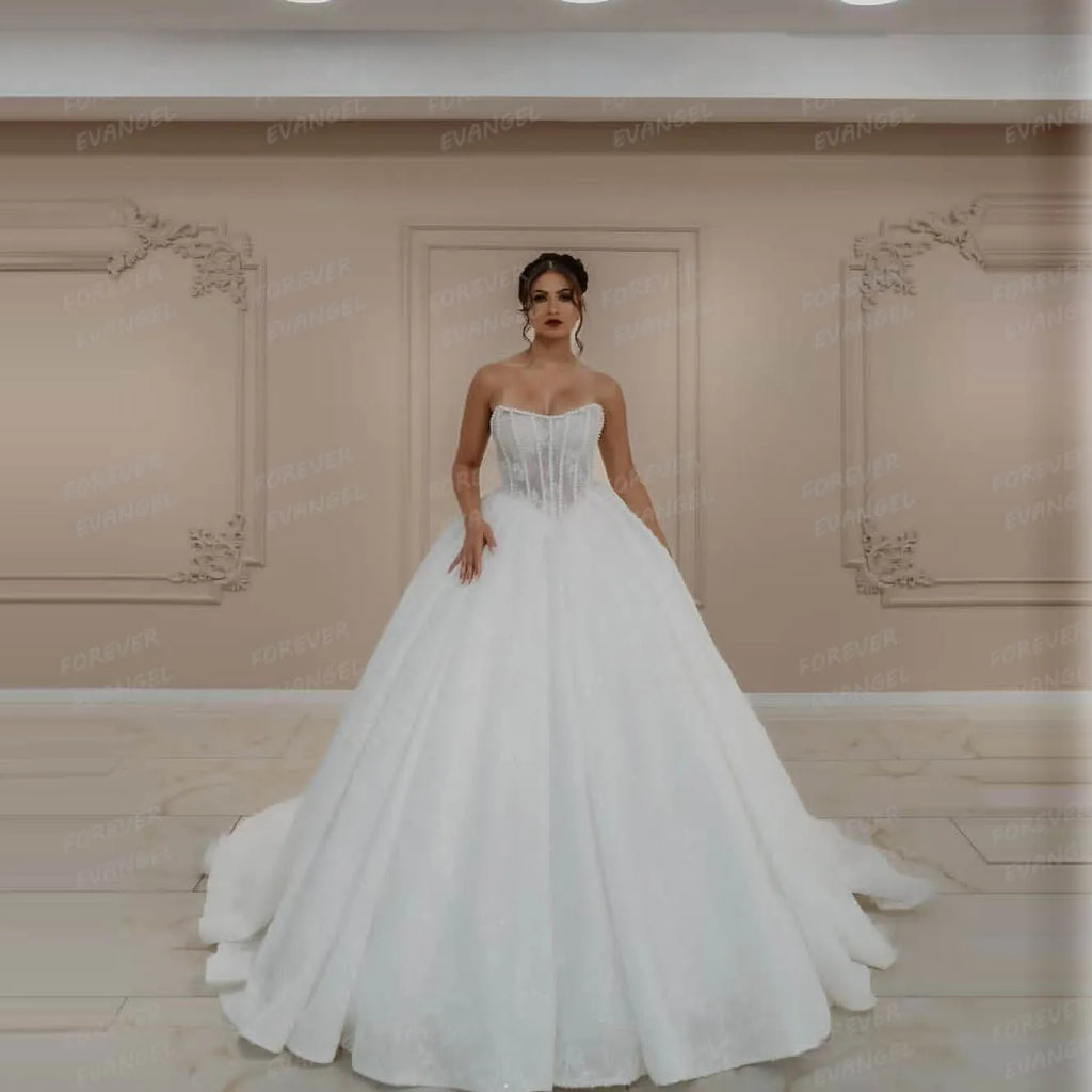 Luxury Wedding Dresses A Line Woman's Appliques Sleeveless Boat Neck Bride Ball Gowns Formal Tulle Customized Vestidos De Novia