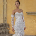 Strapless long sleeve beading flowers appliques mermaid sexy engagement party dress side view