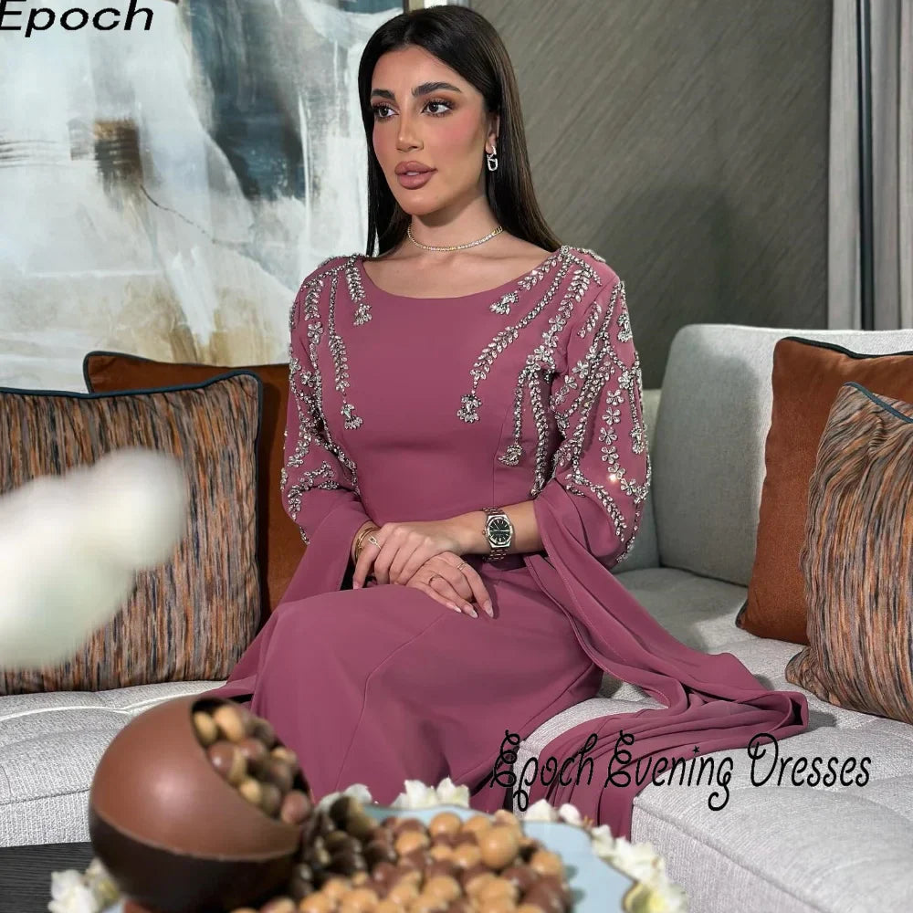 Luxury Evening Dress For Sexy Women فساتين السهرة Elegant Crystal A-Line Floor-Length Purple Cocktail Party Prom Gown