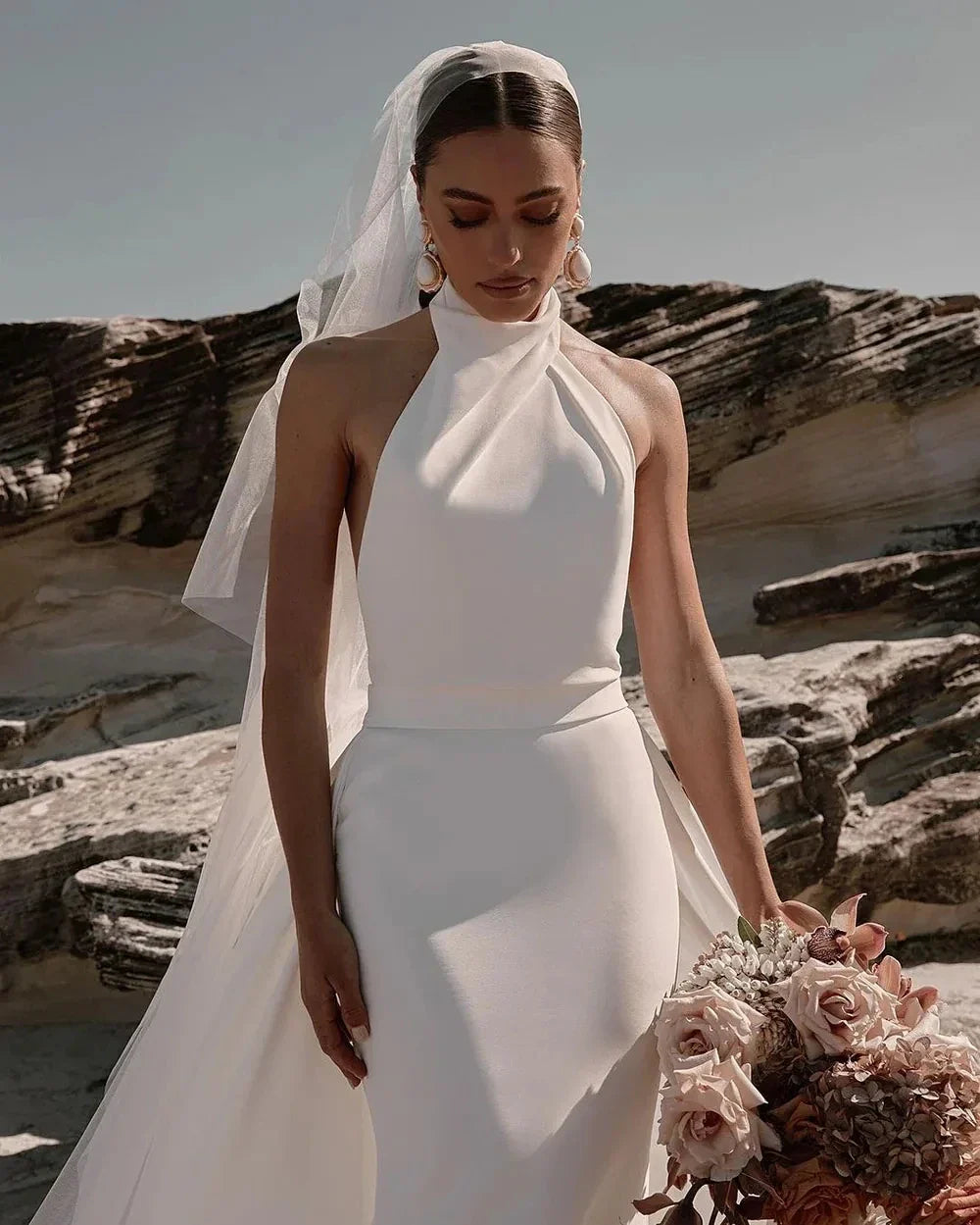 Simple Mermaid Wedding Dresses Halter Boho Bride Gown Sexy Backless Soft Satin Bridal Dress Robe De Mariee vestidos de novia