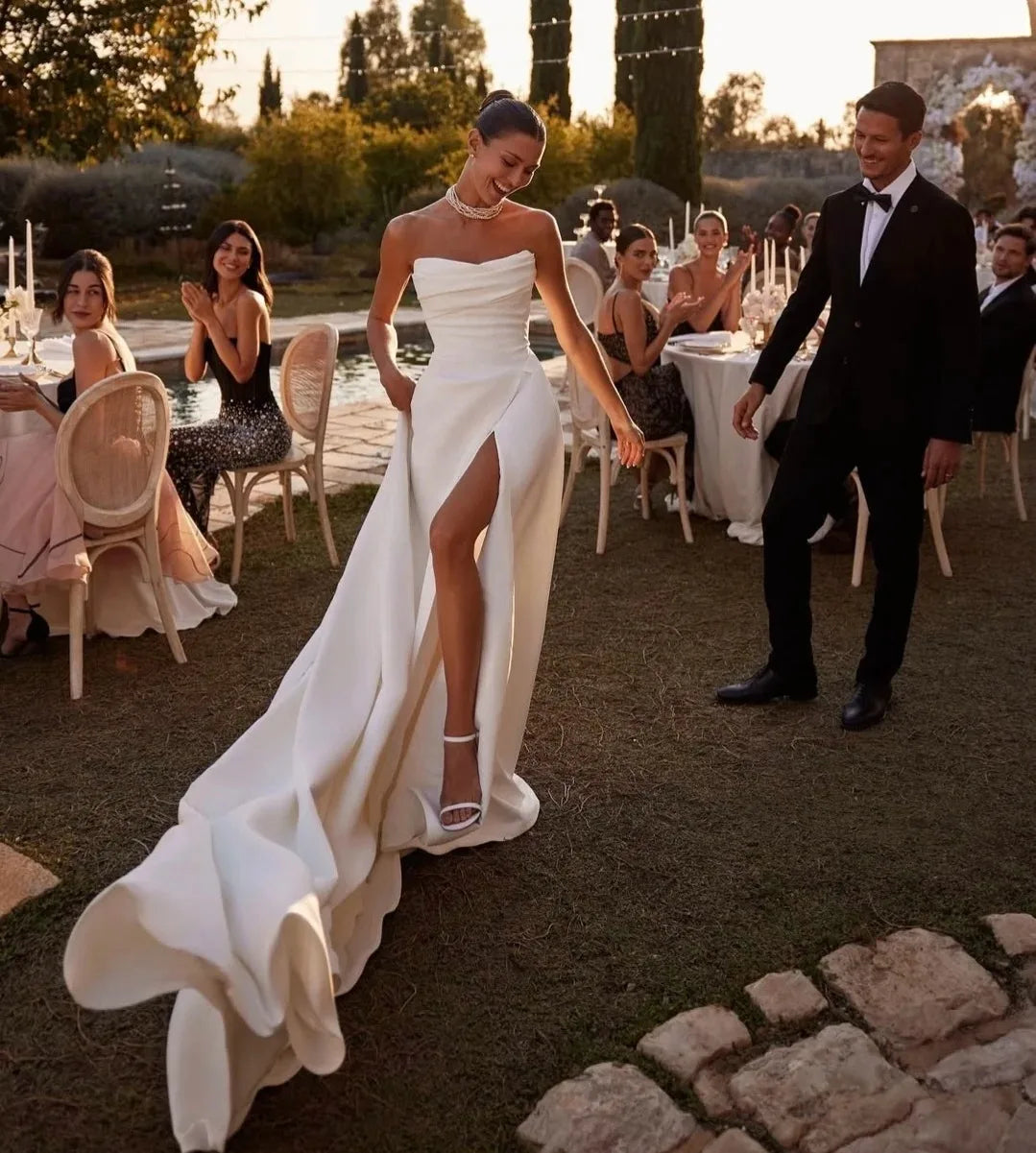 Coustom 2026 Wedding Dress To Measures Mermaid Side Slit With Detachable Skirt For Women Romantic Bridal Gowns Elegant Robe