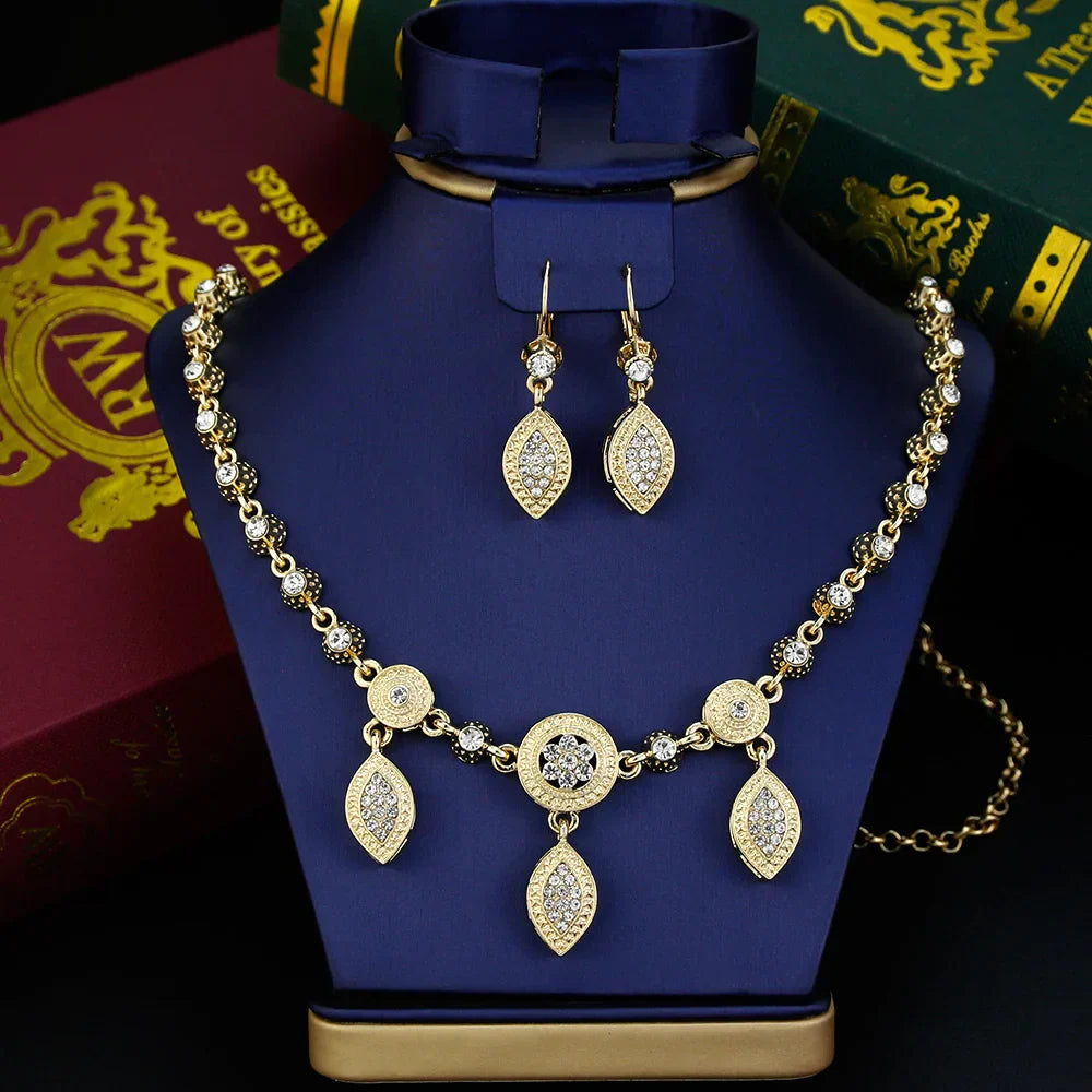 Sunspicems Gold Color Algeria Hair Chain Bride Wedding Jewelry Sets Crystal Head Chain for Women Forehead Chain Hair Jewelry