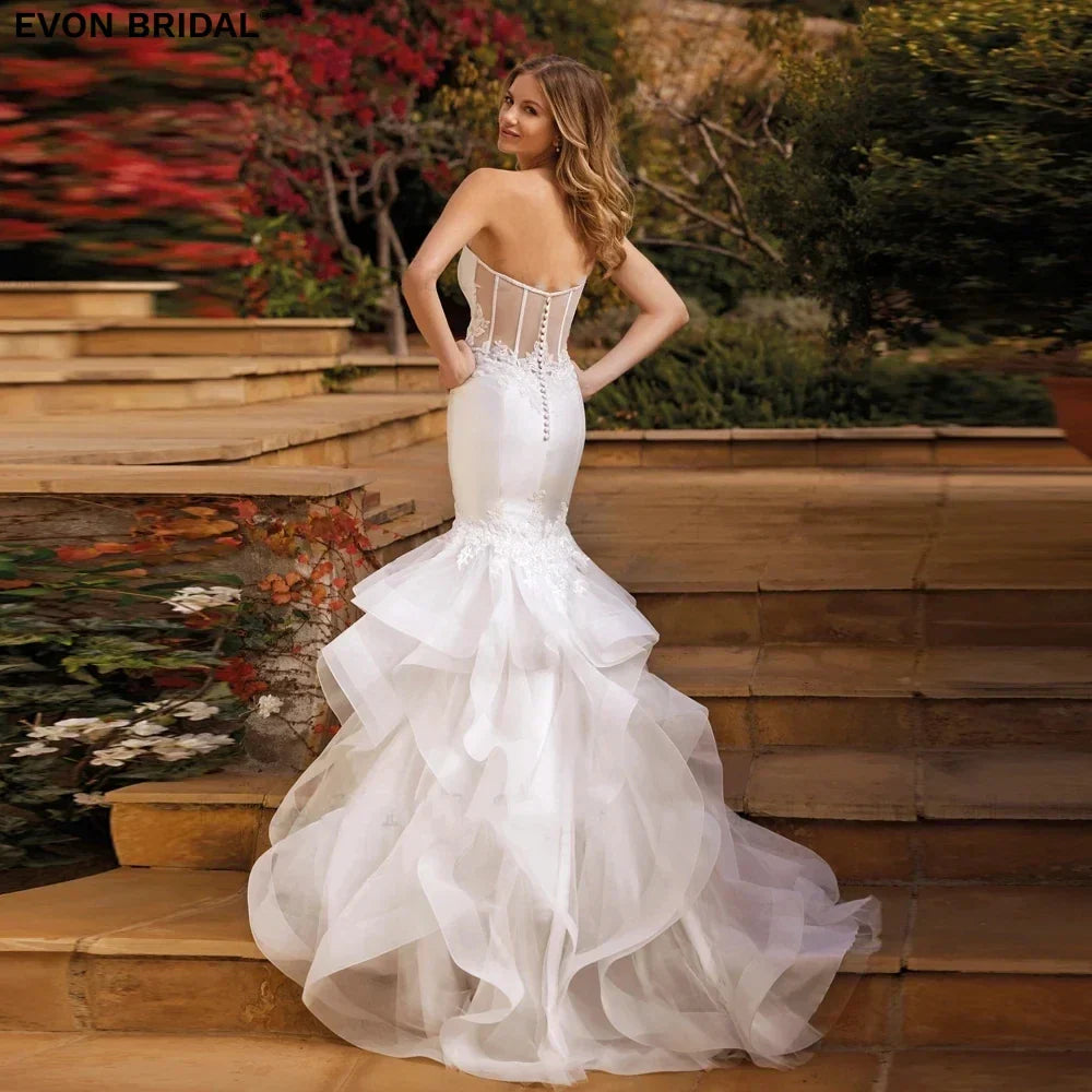 Simple sweetheart off-shoulder floor length backless satin tulle wedding dress front view