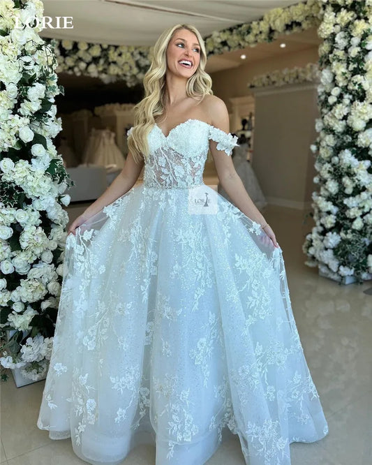 LORIE  Wedding Dresses Off The Shoulder A Line Lace Bridal Dress Sweetheart Appliques Sparkly Tulle Wedding Gown 2024