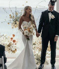 Civil floor length mermaid satin sweep train simple bridal gown side view