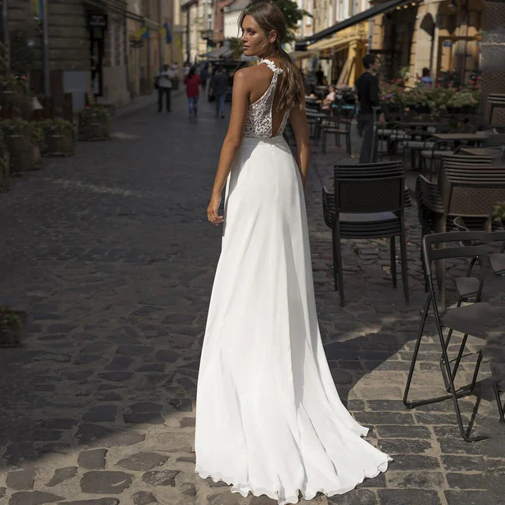 Bohemian Chiffon Wedding Dresses For Women Simple O-Neck Backless Sleeveless A-Line Bridal Gowns Beach Custom Made