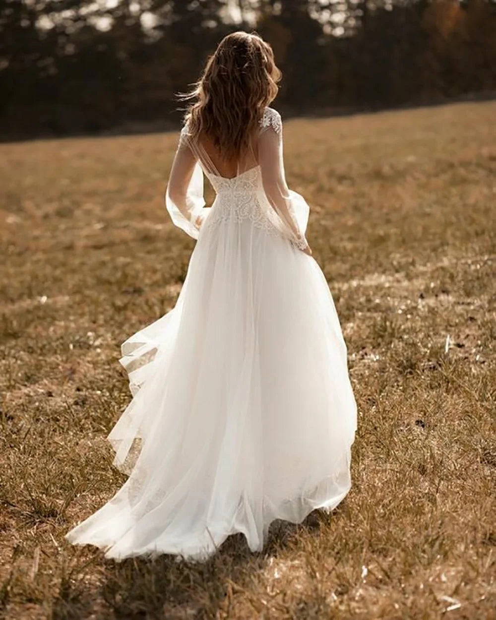 Boho Wedding Dresses Long Sleeve Lace Appliqued V Neck Bridal Gowns Bohemian Brides Dress Vestidos De Novia Customized