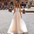 Luxury A-Line Wedding Dresses Illusion Lace Appliques Tulle Elegant Bride Gown Romantic Bridal Dresses Customized