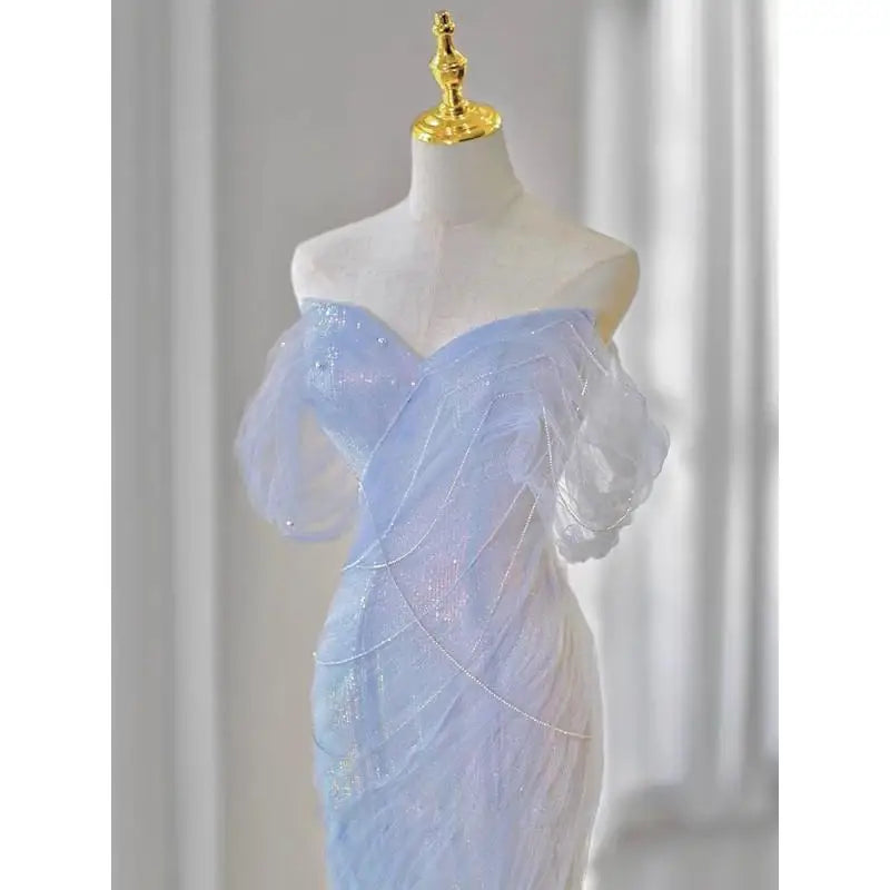 One Shoulder Sequined Fish Tail Evening Gown Light Luxury Adult Gift Niche Bride Toast Dress Banquet Dress Customized
