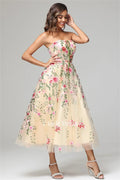 Embroidery flowers off-shoulder elegant Saudi luxury A-line celebrity prom evening dress back view