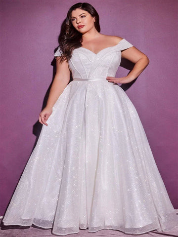 Elegant sequins off-the-shoulder sweetheart A-line popular wedding dress bridal veil