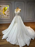 Detachable train V-neck lace elegant mermaid backless wedding dress bridal gown