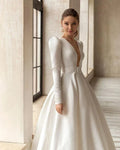 Classic Elegant Wedding Dresses A-Line Satin Bridal Gowns V-Neck Long Sleeves Robes For Formal Party 2024 Vestidos De Novia