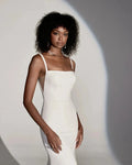 Square neck sleeveless open back buttons elegant 2026 mermaid long wedding dress bridal gown ivory