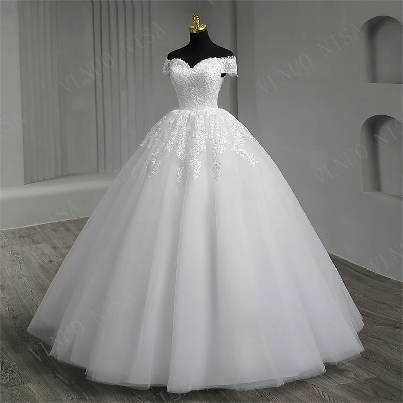 Real Video White Off The Shoulder Vestido De Noiva Wedding Dress Plus Size Vestidos De Novia Bridal Tulle Mariage Customized