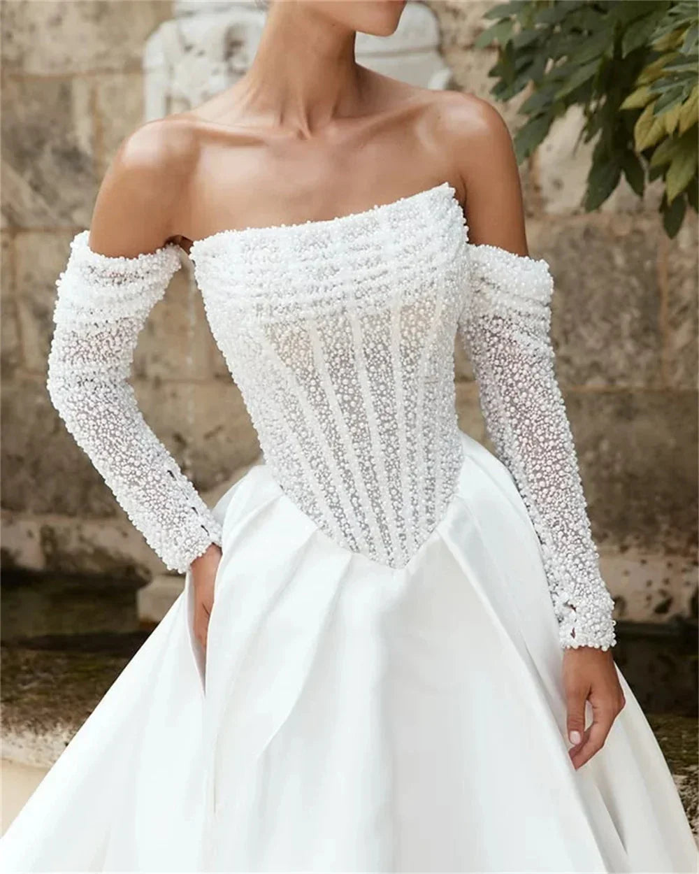 Shiny Beaded Sequined Wedding Dresses 2026 Detachable Long Sleeves Strapless Side Slit A Line Bride Dress Bridal Gowns Vestidos