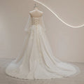 Sweetheart puff long sleeve lace appliques beading romantic bohemian wedding dress bridal gown ivory