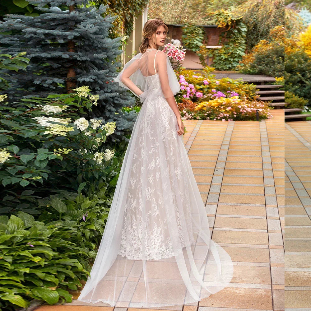 Classic Spaghetti Straps Wedding Dresses Sweetheart Neck Sleeveless Bridal Gowns Lace Sweep Train A-Line Vestidos De Novia