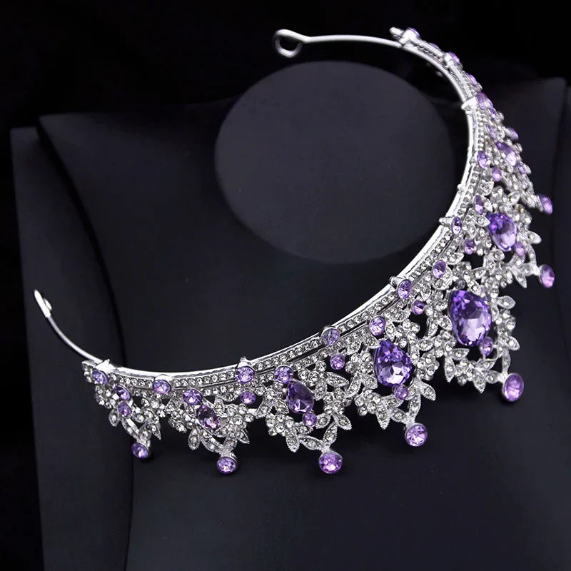 Purple Crystal Bridal Crown Royal Queen tiara Pageant Prom Bride Diadem Princess Wedding Crown Hair Accessories