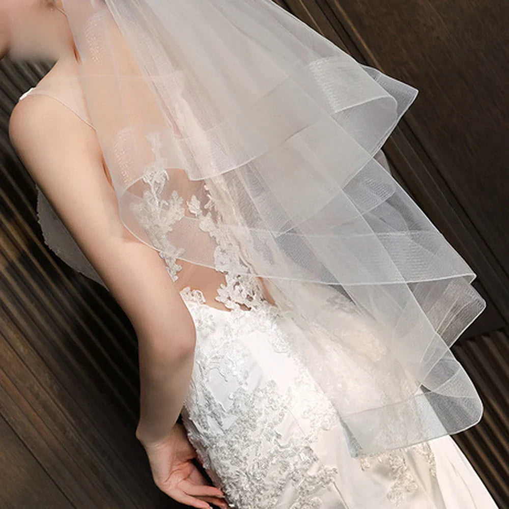 Wedding Veil Fingertip Veil Two Tier Minimalist Bride Veil with Blusher Bridal Veils with Comb Dress Veil for Bride