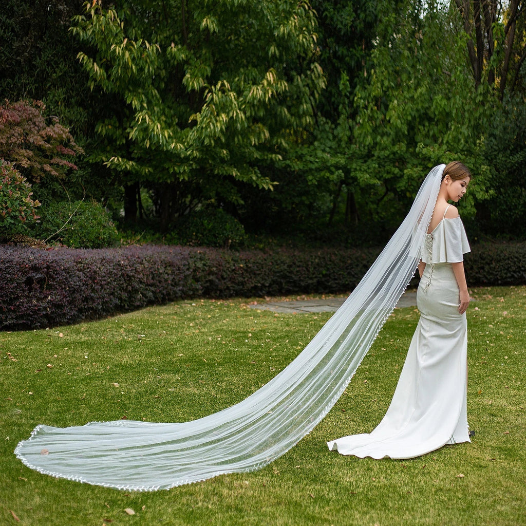 NZUK Leaf Lace Edge Wedding  Veils With Comb Cathedral Bridal Veil Thin Lace Trim Mantilla Veu