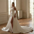 Luxury A-line Wedding Dresses Straps Flowers Lace Appliques Side Split Satin Formal Bridal Gowns 2026 Vestidos De Novias