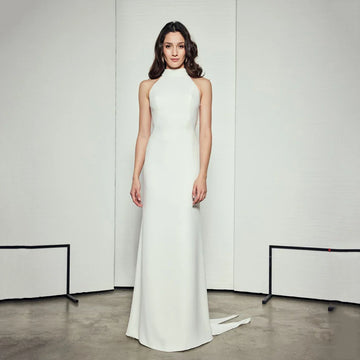 Crepe Mermaid Wedding Dresses Halter Sleeveless Backless Simple Bridal Dresses Modern Wedding Party Dresses Customized