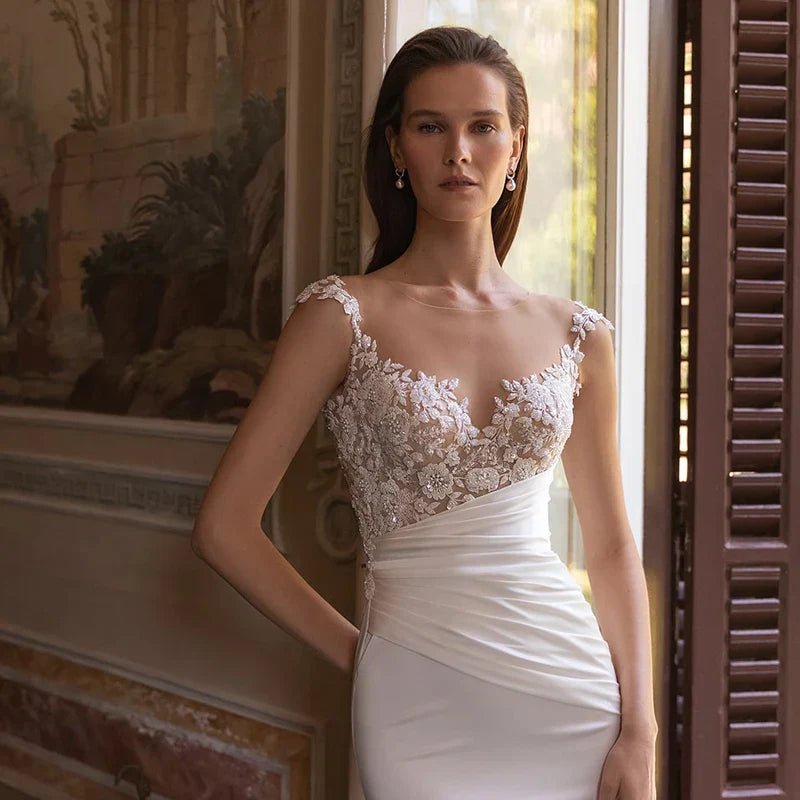 LaBoum Detachable Tail Wedding Dresses for Women Lace Mermaid Bridal Gown Applique Prom Dress for Wedding Party Vestido De Novia