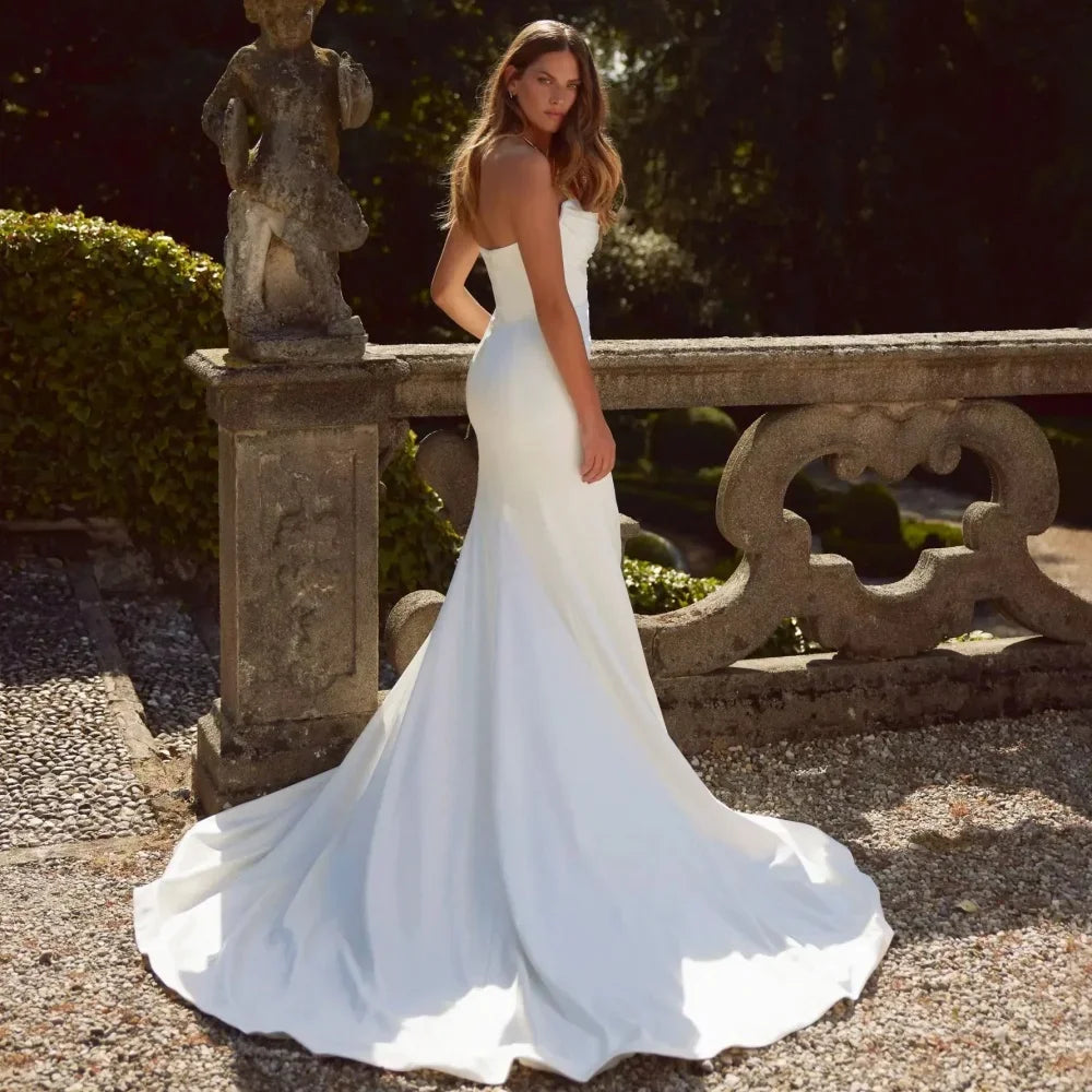 Customized Graceful Wedding Dresses Sweetheart Neck Simple Bride Robe Mermaid Detachable Train Bridal Gowns vestidos de noiva