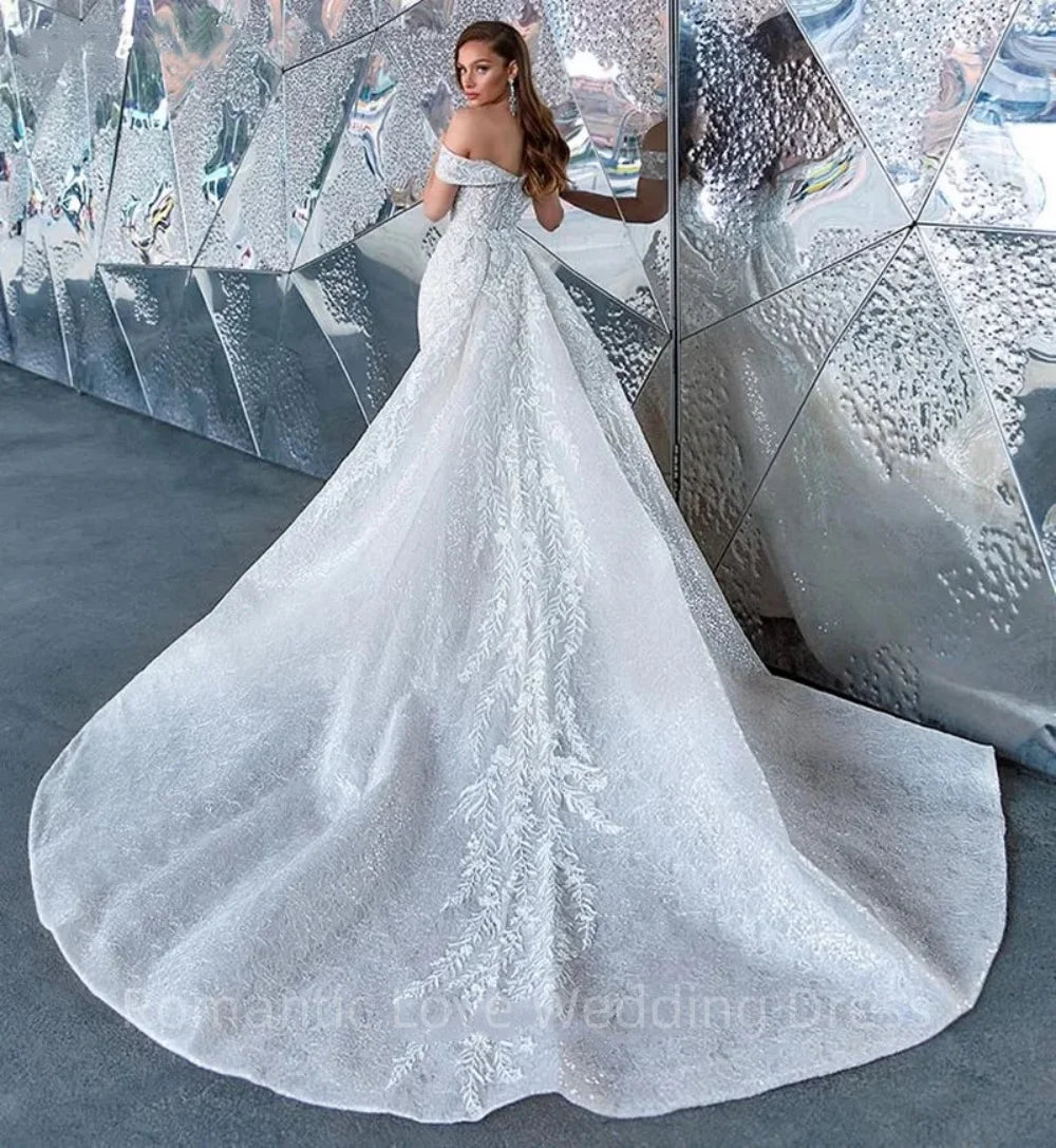 Sweetheart lace applique floor length mermaid bridal gown front view
