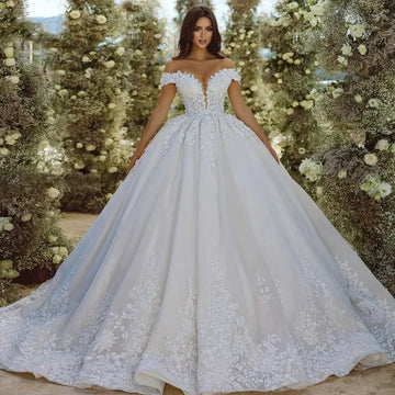 Customized Elegant Ball Gown Wedding Dresses Sweetheart Off The Shoulder vestido de novia Lace Appliques Beaded Robe De Mariee
