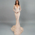 Classy off-shoulder mermaid lace long sleeve backless bridal gown size chart