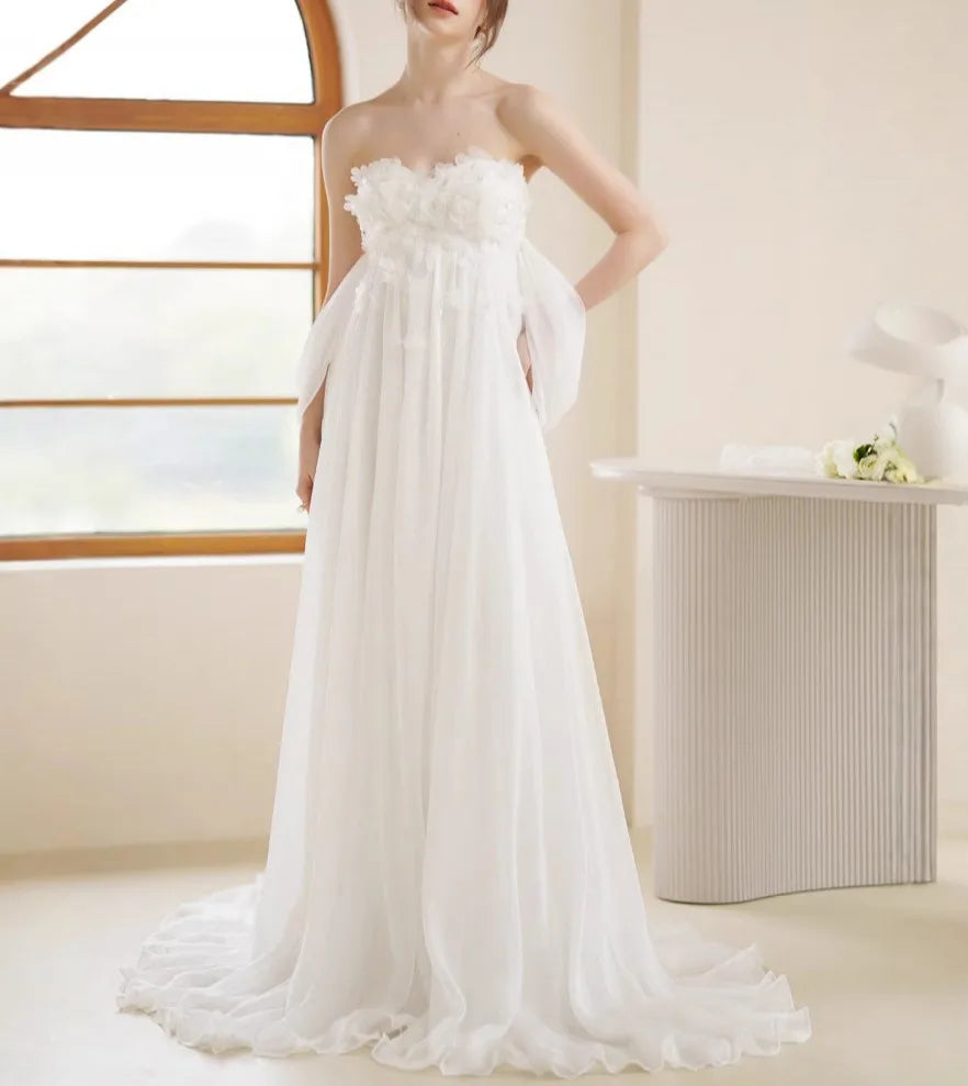 Elegant maternity wedding dress sweetheart 3D flowers lace empire bridal gown pregnant bride