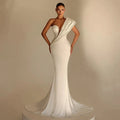 One shoulder pleats bridal - back