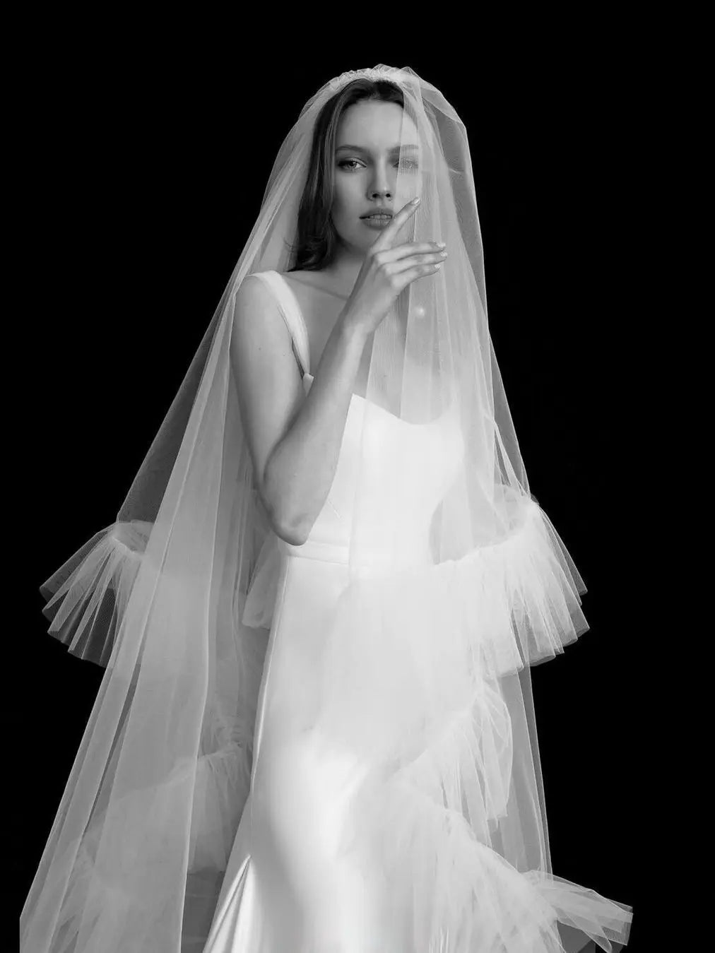 TOPQUEEN V117 Romantic Wedding Veil 2 layers Bridal Veils Cover Face Long Veu Bride 5 Meters Cathedral Drop Veil Pure White VEIL