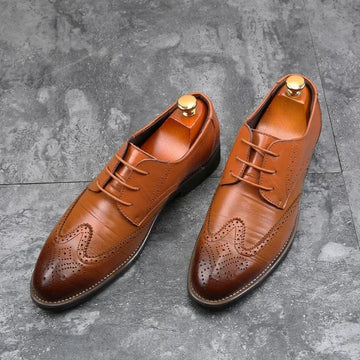 Handmade Oxfords Pointed Toe Office Men's Dress Shoes Wedding Party Carved Man Brogue Retro Formal Male Shoes Chaussure Hommes