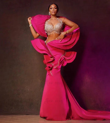 Pink Prom Dresses Gala Party Dresses Custom Luxury African Evening Dress Vestido De Novia