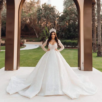 Customized Elegant V-Neck Wedding Dress Lace Sequin Beaded Princess Bridal Gown Princess - Image 2