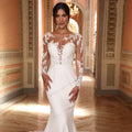 Long sleeved princess mermaid lace applique gorgeous formal beach party prom wedding dress bridal gown ivory