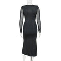 Sequins mesh hollow out long sleeve lace-up bodycon sexy women party club dress additional angle