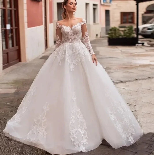 Customized Luxury Long Sleeves Vestido De Noiva Lace Wedding Dresses