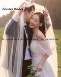 Short sleeves off-shoulder civil organza ivory custom made wedding dress bride bridal gown side view