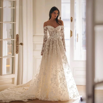 Customized Off The Shoulder A-Line Wedding Dresses Sweetheart Vestido De Novia Charming Lace Embroidery Bridal Gown