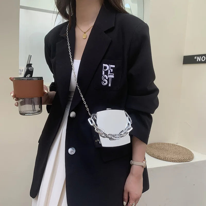 Trend Designer Clutch Bag Gold Silver PVC Box Design Party Evening Chain Shoulder Crossbody Bags Mini Purses and Handbags