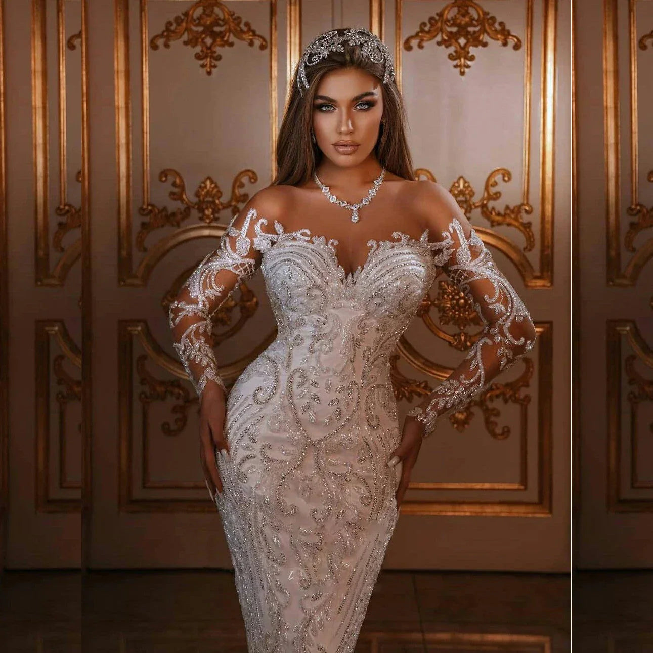 White Wedding Dress For Women Satin Lace Beading Off The Shoulder Sweetheart Long Sleeve Detachable Train Luxury платье женское