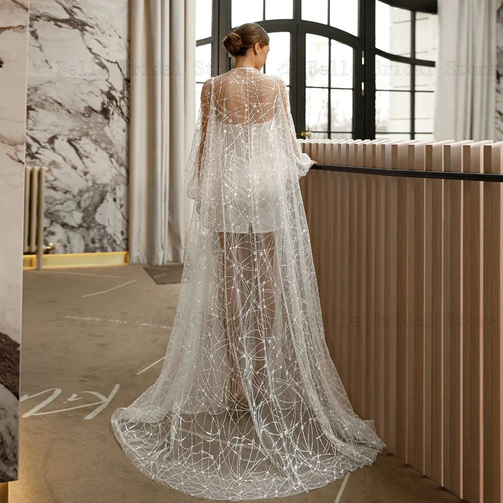 Sexy Short Ivory Wedding Dresses 2 Pieces Sweetheart Neck Sheath Bridal Gowns Sequined Above Knee Mini Organza Весільна сукня