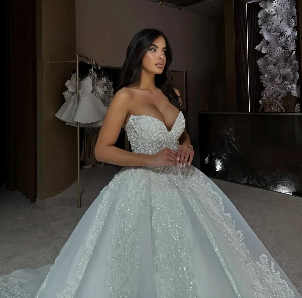 Customized Gorgeous Wedding dress Beaded V-neck Sleeveless puffy skirt Wedding Party dress amanda novias Vestidos de novia