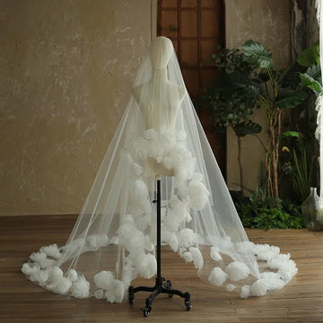 White Long Bridal Veil Flower Lace Wedding Veils For Evening Party Dress Women Girl Hair Accessories Brides Jewelry
