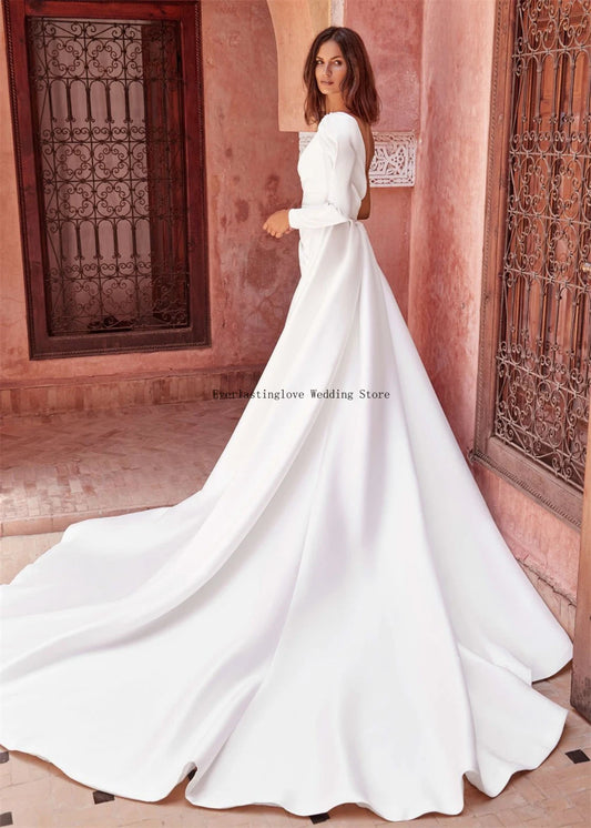 Modern Beaded One Shoulder Long Sleeves Mermaid Wedding Dresses With Detachable Train Custom Made 2025 Rode De Morrie